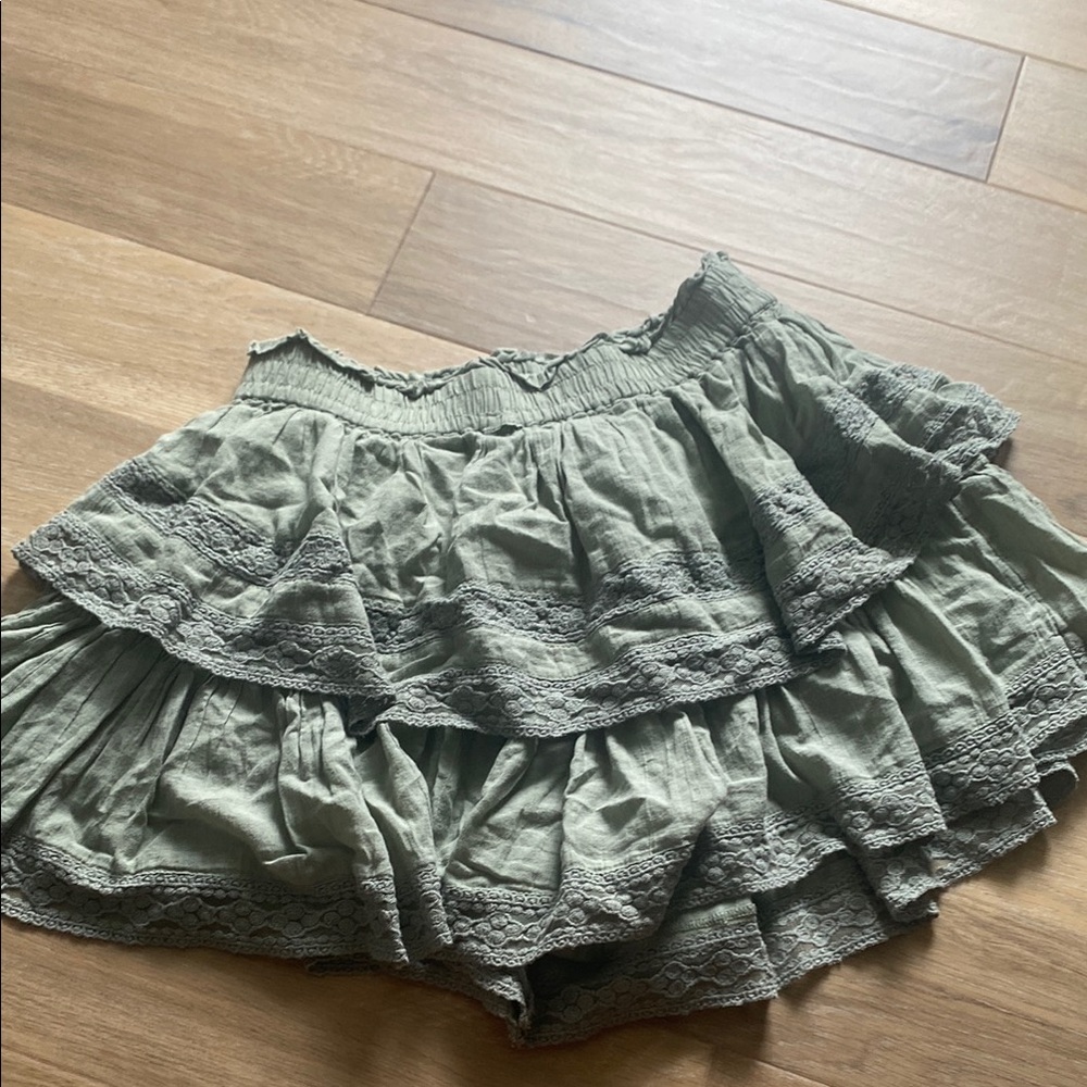 American Age Green Bubble Mini Skirt with Ruffled Tiers